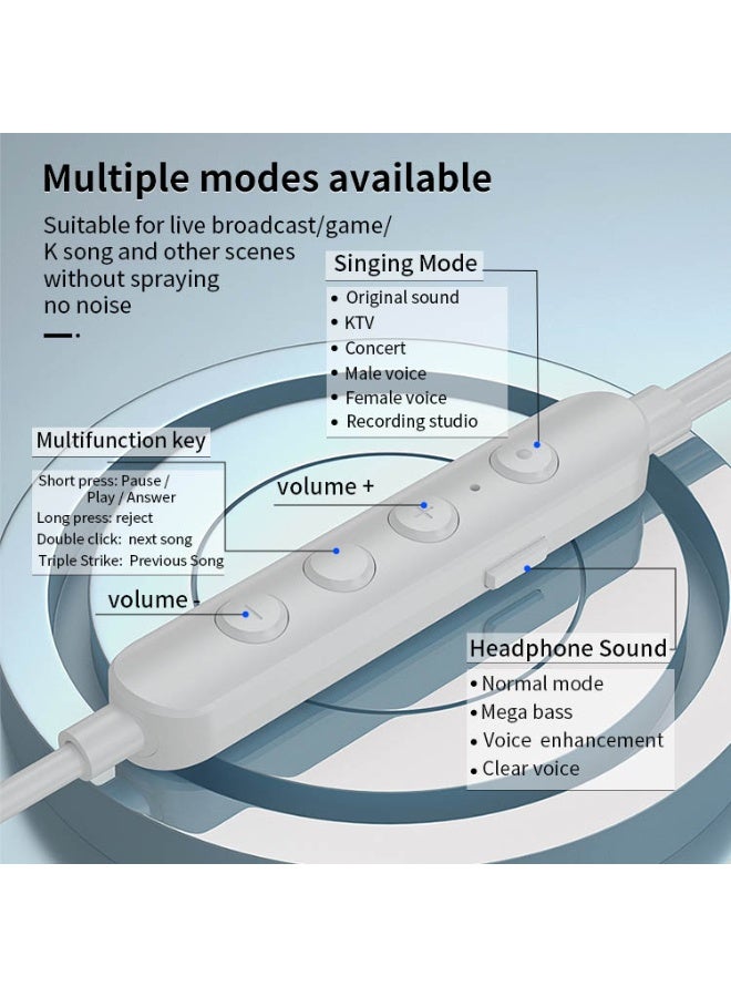 سماعات أذن سلكية من النوع C لتغيير الصوت، سماعات كاريوكي داخل الأذن مزودة ببطاقة صوت وأزرار للتحكم في مستوى الصوت لتأثيرات مزاجية متعددة، مناسبة للبث المباشر وتسجيل الغناء، جودة صوت ستيريو ثلاثية الأبعاد عالية الدقة، موسيقى ألعاب، خاصية إلغاء الضوضاء النشطة للأصوات - Image 5